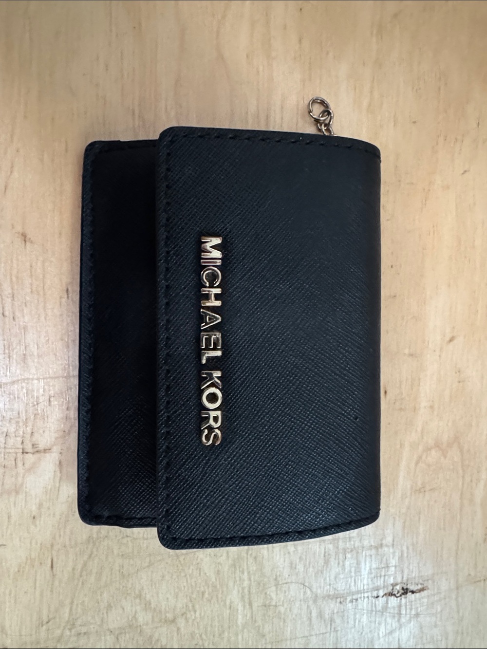 Michael Kors Black Saffiano Leather Key & Card Holder with Gold Logo